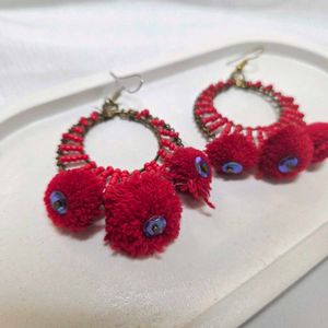 Red Pom-Pom Earrings