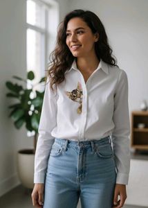 Cute Cat Print White Shirt