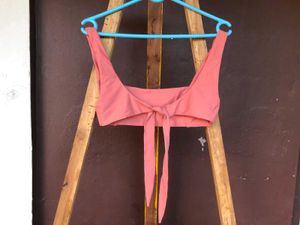 Coral Pink Polyester Crop Top.