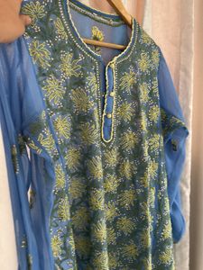 Embroidered Blue Half Kurta
