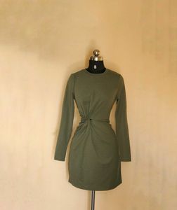 Mango Olive Green Twist Front Dress