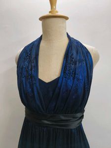 Navy Blue Lace Halter Dress