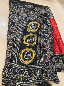 💕Red &amp; black Bandhani Saree💕