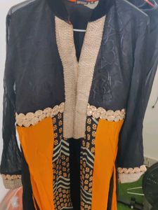 Elegant Black &amp; Orange Salwar Kameez