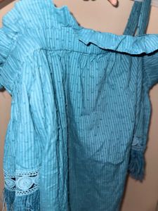 Blue Cold Shoulder Top