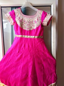 Pink & Gold Embellished Anarkali Dress