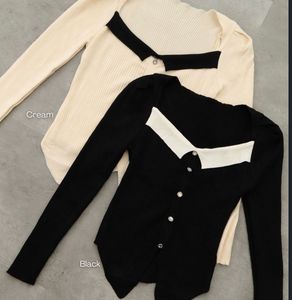 French-Inspired Chic Contrast Collar Knit Top