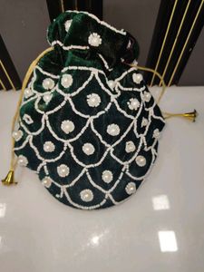 Green Beaded Potli Pouch