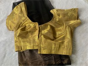 Black & Golden Bored Silk Saree + Blouse