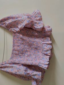 Baby Pink Colour Floral Print Smocked Top