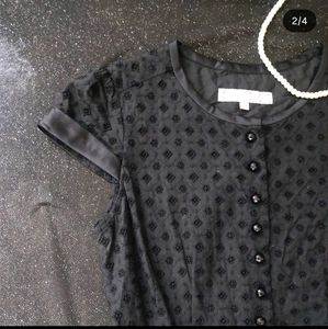 Vintage-Style Black Chikankari Button-Up Dress