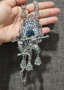 Silver Oxidized Krishna Long Necklace