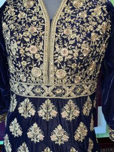 Blue Velvet Embroidered Anarkali