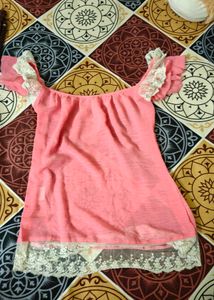 Pink Lace Trim Top