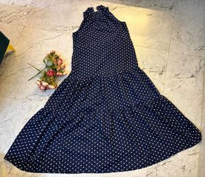Navy Polka Dot Dress. Alterable Till Bust 38
