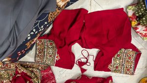 Red Embroidered Heavy Saree With Stitched Blouse