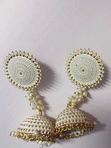White Jhumka Earrings