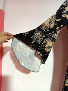 MINI KOREAN DRESS WITH HIGH LOW BELL SLEEVES