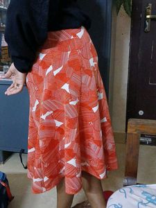 Brick Red &amp; White Geometric Print Skirt