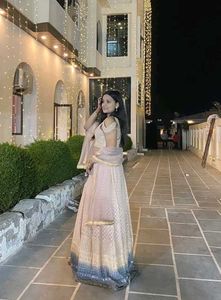 double shade peach lehenga set