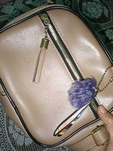 Cute Beige Crossbody Bag with Pom-Pom