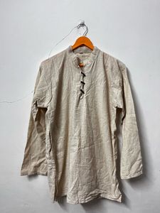 Men Off White Short Kurta