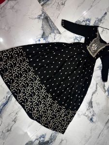 Elegant Black &amp; Gold Embroidered Dress