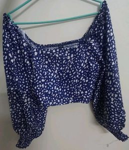 Abstract Printed Puff Sleeves Crop Top
