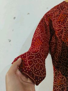 Maroon Printed Short Kurti