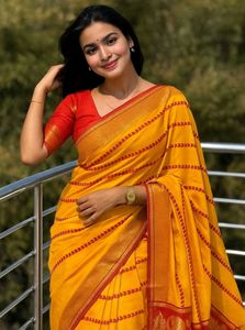 New Yellow Banarasi Saree with Red Border💫