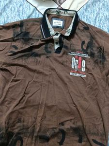 Brown Graphic Print Polo T-Shirt