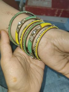 Green and Yellow Bangle Set For Women