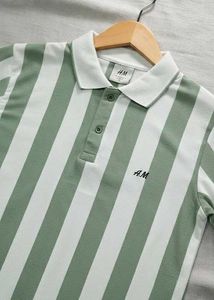 Striped Green &amp; White Polo Shirt