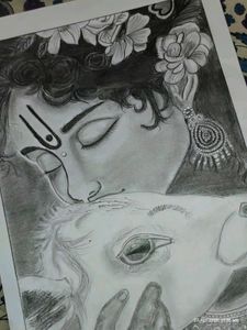 Krishna &amp; Cow Sketch - Hand-Drawn Art