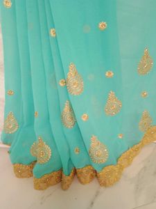 Elegant Aqua Georgette Saree with Zari Work