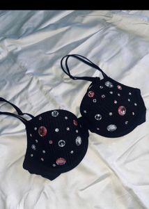 Black Embellished Padded Bra