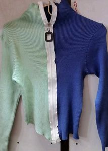 Color Block Zip Turtleneck