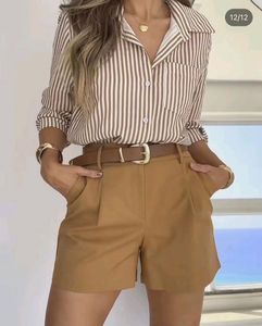 Beige stripe pure cotton fitted shirt