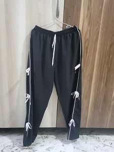 Black Track Pants with White Ribbon