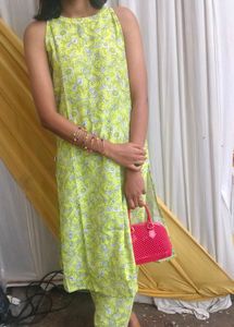 Lime Green Printed Kurta Set