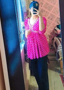 Pink Embroidered Tunic Top