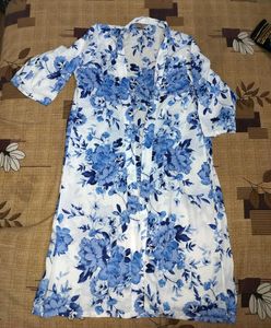 Cotton Shrug With Pant For Woman(Blue And White)