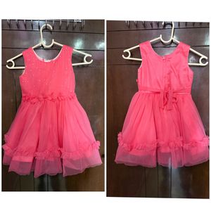 Party Dress Coral Pink Color (size2-3 Years)