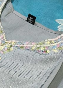 Elegant Gray Embroidered Kurti Set