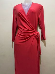 Peach Wrap Designer Dress