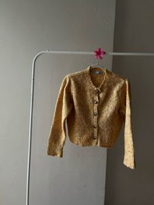 Warm Yellow Round Collar Cardigan