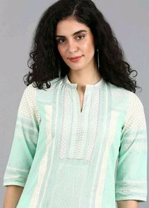 W Brand Blue Mandarin Neck Printed kurta