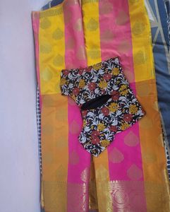 Yellow pink elegant Saree