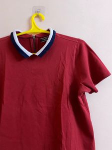 Maroon Polo Shirt Style Top
