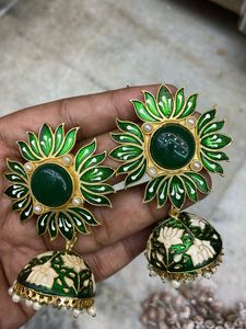 Green Floral Jhumka Earrings